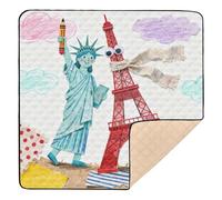 Statua della Libertà e Torre Eiffel: grande tappetino antiscivolo per attività da gioco per bambini, lavabile, per neonati, neonati, neonati, neonati, bambini, 127 x 127 cm