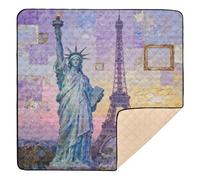 Statua della Libertà e Torre Eiffel: tappetino da gioco per bambini, in morbida schiuma, con collage pastello e motivo artistico, comodo tappetino per gattonare per neonati, neonati, neonati, bambini