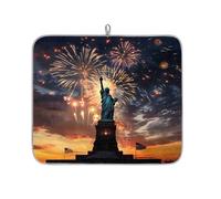 Statua della Libertà Fuochi d'artificio Tappetino assorbente per scolapiatti per bancone della cucina, tappetino in microfibra reversibile con anello per appendere utensili in vetro, pentole, 40,6 x