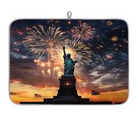 Statua della Libertà Fuochi d'artificio Tappetino assorbente per scolapiatti per bancone della cucina, tappetino in microfibra reversibile con anello per appendere utensili in vetro, pentole, 45,7 x