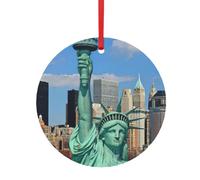 Statua della Libertà In Nyc Stampa Metallo Decorazioni Natalizie - Lega Doppio Lato Con Stringa Rossa Per La Decorazione Delle Vacanze Di Natale