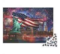 Statua della Libertà Panorama Notturno Puzzle 1000 Pezzi Carta per Adulti Scena Fuochi dArtificio Gioco di Puzzle 1000 Pezzi Famiglia Relax Decorazione 52x38cm/1000pcs