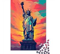 Statua della Libertà Puzzle 1000 Pezzi Carta per Adulti Tramonto Colorato Gioco di Puzzle 1000 Pezzi Famiglia Relax Decorazione Regalo 38x26cm/1000pcs