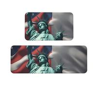 Statua della Libertà Stampa Bandiera Cucina Tappetino 2 Set Antiscivolo Impermeabile Mat Comfort Standing Mat Decorazioni