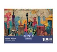 Statua della Libertà Stile Graffiti Skyline Puzzle 1000 Pezzi Carta Puzzle per Adulti Città Colorata Relax Attività Famiglia Regalo 38x26cm/1000pcs