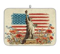 Statua della Libertà, tappetino scolapiatti con motivo floreale con bandiera americana, per bancone della cucina, tappetino assorbente per scolapiatti lavabile, 61 x 46 cm