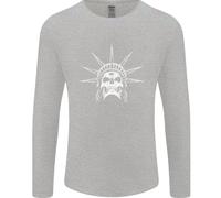 Statua Della Libertà Teschio USA Gotico Biker Uomo Manica Lunga T-Shirt