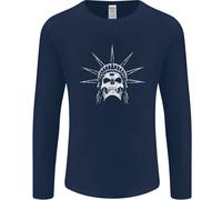 Statua Della Libertà Teschio USA Gotico Biker Uomo Manica Lunga T-Shirt