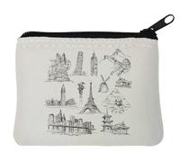 Statua della Libertà Torre di Pisa Sfinge Giza Pagoda Big Ben Torre Eiffel Neoprene Portamonete 12x9cm Bianco