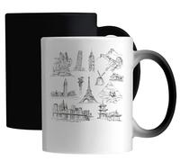 Statua della Libertà Torre di Pisa Sfinge Pagoda Big Ben Torre Eiffel Tazza magica in ceramica bianca