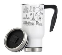 Statua della Libertà Torre di Pisa Sfinge Pagoda di Giza Big Ben Torre Eiffel Isolato sottovuoto Tazza da caffè da viaggio 480 ml bianco