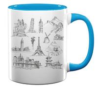 Statua della Libertà Torre pendente di Pisa Sfinge Pagoda di Giza Big Ben Torre Eiffel Tazza da tè e caffè in ceramica blu chiaro