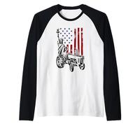 Statua della Libertà Trattore Bandiera Americana Contadino Patriottico Maglia con Maniche Raglan