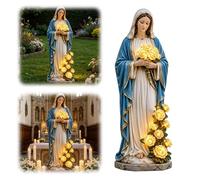 Statua della Madonna Vergine con Luci e Rose, Statua di Maria con Luce da Giardino, Decorazione Artigianale in Resina per Esterni, Ricordo e Regali