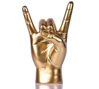Statua della mano con gesto rock in resina dorata da 7,7 pollici - Scultura decorativa da tavolo per gli amanti della musica della cultura rock,adatta per la casa,libreria,decorazione della scrivania