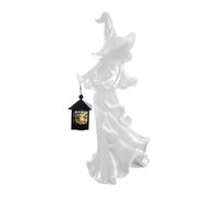 Statua della strega Cracker Barile, incantevole statua di streghe statuetta con lanterna, lanterna fantasma gotica con luci a LED, statue per Halloween decorazioni per interni (bianco)