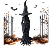 Statua della strega del barile di cracker, statuetta gotica in resina di Halloween, decorazione retrò mago, ornamento fantasy scuro, festa di Halloween da collezione (30 cm)