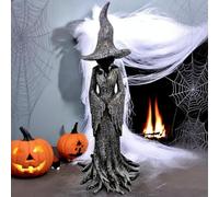 Statua della strega del barile di cracker, statuetta gotica in resina di Halloween, decorazione retrò, ornamento fantasy scuro, statue a tema maledizione, decorazione per festival di Halloween (statua