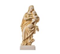 Statua della Vergine Maria Madre di Gesù Madonna con Bambino in Mano Alabastro tonalità Oro 20.5 cm