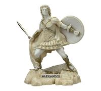 Statua di Alessandro Magno - Scultura in marmo fuso fatta a mano dalla Grecia - Finitura patina con accenti dorati - Re greco macedone storico