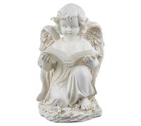 Statua di angelo da giardino solare, scultura in resina da 19,8 cm, decorazione da giardino con libro, tavolozza vintage, design dettagliato, statua solare con libro che tiene un angelo, decorazione