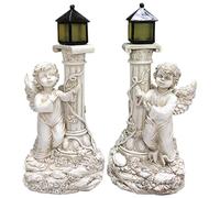 Statua di angelo solare, 2 statue da giardino sinistra e destra, statuette in resina alte 7, 7 cm, statue da esterno impermeabili per l'inaugurazione della casa nel cortile, nel patio, all'aperto