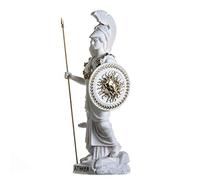 Statua Di Atena Con Gufo Medusa Con Scudo Della Dea Greca In Alabastro Bianca Con Dettagli In Oro 37 cm