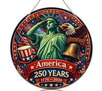 Statua di benvenuto per porta d'ingresso, patriottico vintage Eagle Drum Independence Day Red Wood Welcome Door Sign for Front Portico Hanging Decor Home Set di 1