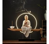 Statua di Buddha con bruciatore di incenso e lampada a LED, decorazione artistica da parete 3D, applique zen da parete per soggiorno, portico e spazio di meditazione