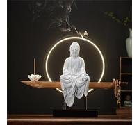 Statua di Buddha con bruciatore di incenso e lampada a LED, decorazione artistica da parete 3D, applique zen da parete per soggiorno, portico e spazio di meditazione