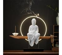 Statua di Buddha con bruciatore di incenso e lampada a LED, decorazione artistica da parete 3D, applique zen da parete per soggiorno, portico e spazio di meditazione