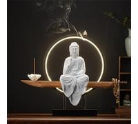 Statua di Buddha con bruciatore di incenso e lampada a LED, decorazione artistica da parete 3D, applique zen da parete per soggiorno, portico e spazio di meditazione