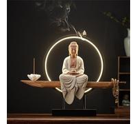 Statua di Buddha con bruciatore di incenso e lampada a LED, decorazione artistica da parete 3D, applique zen da parete per soggiorno, portico e spazio di meditazione