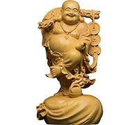 Statua di Buddha Lucky Maitreya Statua in Legno Ornamenti Decorazioni per Auto a casa Collezione Statua di Buddha ridente Regali Figure di Buddha Decorazione Feng Shui (Size : 19CM)