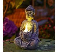Statua di Buddha per la casa e l'esterno, luce LED tremolante a energia solare, luce da giardino a LED per meditazione zen, decorazione spirituale della stanza (Buddha ZEN)
