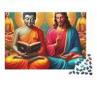Statua di Buddha puzzle da 1000 pezzi per adulti, Buddha e Gesù che leggono un libro insieme, premium alta qualità spesso robusto vibrante stimolante duro antistress regalo famiglia, 38x26cm/1000pz