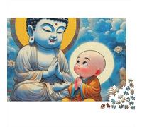 Statua di Buddha puzzle da 1000 pezzi per adulti, Buddha insegna a simpatico discepolo monaco bambino, spesso resistente alta qualità vibrante stimolante duro antistress regalo, 52x38cm/1000pz