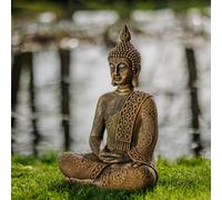 Statua di Buddha tailandese da giardino, in pietra fusa, H. 49 cm, 16 kg, ant...