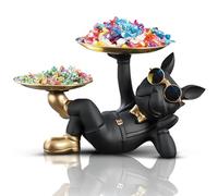 Statua di bulldog francese, decorazione in resina con vassoio, porta caramelle, portachiavi, scultura per la decorazione della casa, accessori per scrivania da ufficio, decorazione da tavolo