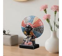 Statua di busto di donna tribale africana con copricapo decorato come regalo