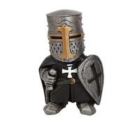 Statua di cavaliere gnomo medievale, decorazione in miniatura di crociato medievale europeo, decorazione in resina, decorazione da giardino, decorazione per la casa (scudo incrociato con spada)