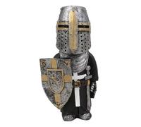 Statua di cavaliere gnomo medievale, decorazione in miniatura di crociato medievale europeo, decorazione in resina, decorazione da giardino, decorazione per la casa (con scudo leonino)