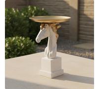 Statua di Cavallo con Vassoio Finitura Effetto Pietra per Cortile, Terrazzo