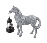 Statua di cavallo in resina resistente alle intemperie con luce solare | Illuminazione automatica al crepuscolo, finitura in resina grigia, resistente alle intemperie, lunghezza 19,5 cm
