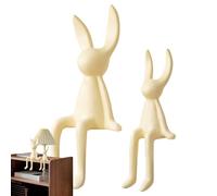 Statua di coniglio - Coniglio seduto con orecchie lunghe, 2 personaggi festivi di coniglio in ceramica, decorazione da tavolo a forma di coniglio, incantevole decorazione pasquale per scrivania