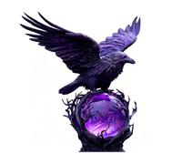 Statua di Corvo Gotico con Sfera di Cristallo Viola, Figurina d'Arte Oscura | Corvo con sfera di cristallo luminosa, 15,5x14x18 cm, 600 g, resina, alimentato via USB, decorazione(B)