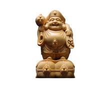 Statua di Daikokuten in legno di Hinoki fatta a mano, buddista giapponese, dio nero del cielo della ricchezza, della prosperità e delle benedizioni per il culto domestico, statuetta di Buddha ridente