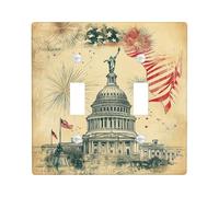 Statua di doppio interruttore della luce, patriottico vintage Campidoglio edificio fuochi d'artificio Giorno dell'Indipendenza Giorno dell'Indipendenza in plastica rossa Dimensioni standard Toggle