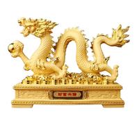 Statua di drago cinese in resina, statuetta dello zodiaco Feng Shui, decorazione for fortuna e ricchezza, oro-grande(Gold,S)