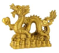 Statua di drago cinese, statua Feng Shui, in ottone su base denaro for fortuna e successo, decorazione del dello zodiaco for ricchezza prosperità, ornamenti scultorei da tavolo(35*11*25CM)